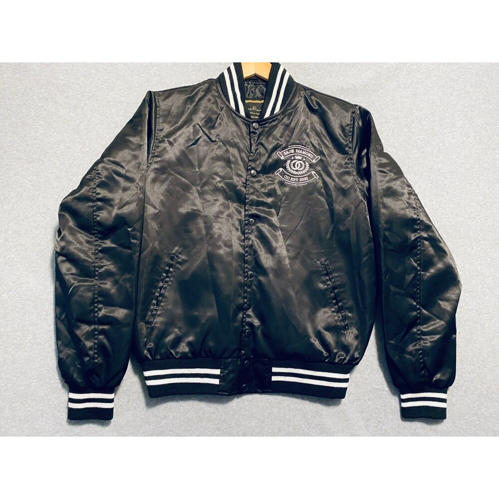 Sage Diamond Bomber Jacket Men's Medium Black Embroidered CO EST 2020 Streetwear - Picture 3 of 16